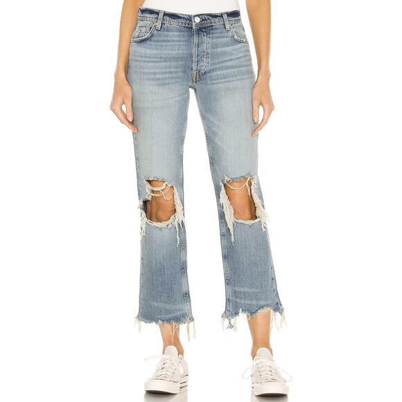FREE PEOPLE We The Free Maggie Mid Rise Straight Leg Distressed Jeans 29 Grunge - Picture 1 of 13
